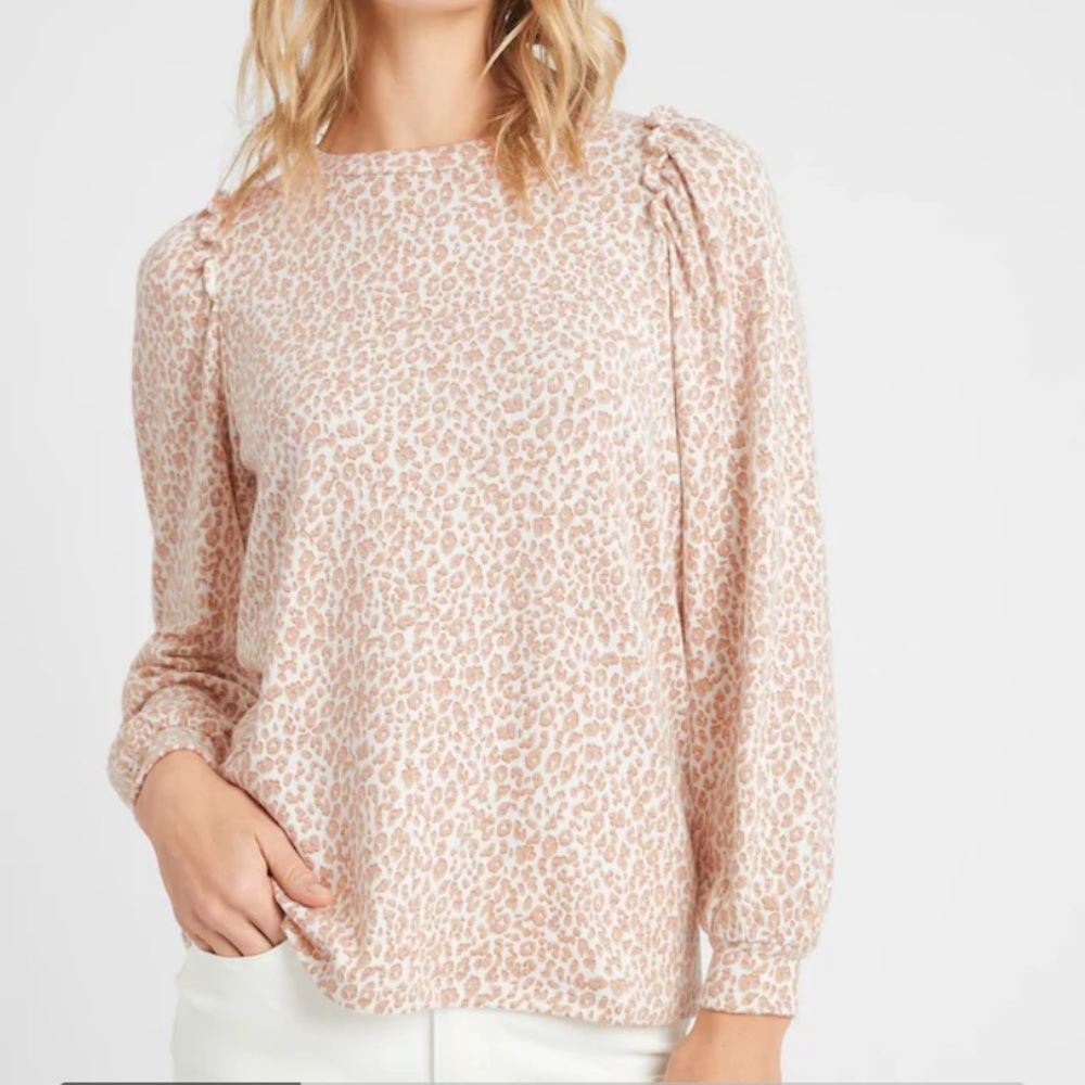 Banana Republic Cozy Ruffle-Sleeve Crew-Neck Top